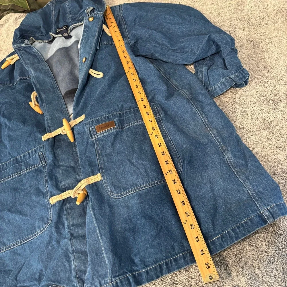 Vtg Denim Co Womens Duffle Chore Coat 2X Hooded Toggle Barn Fleece Lined 21230